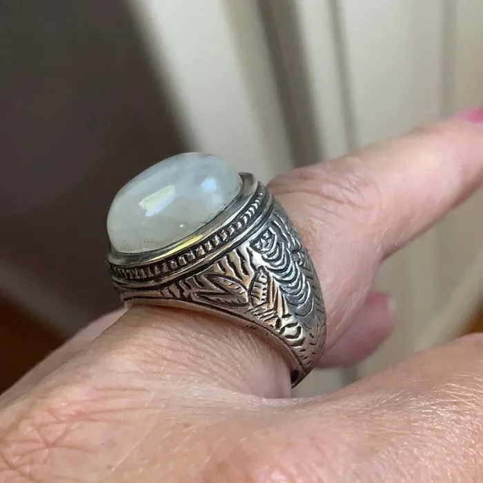 Rings Love Vintage Paris Moonstone Ring Engraved Sides Sterling Silver Vintage