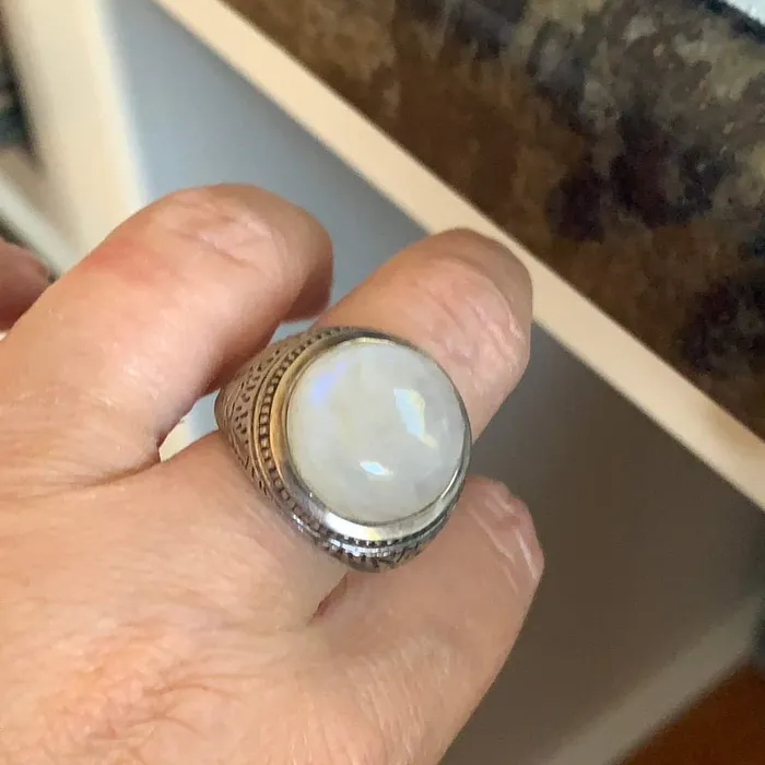 Rings Love Vintage Paris Moonstone Ring Engraved Sides Sterling Silver Vintage