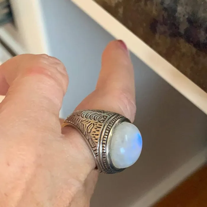 Rings Love Vintage Paris Moonstone Ring Engraved Sides Sterling Silver Vintage
