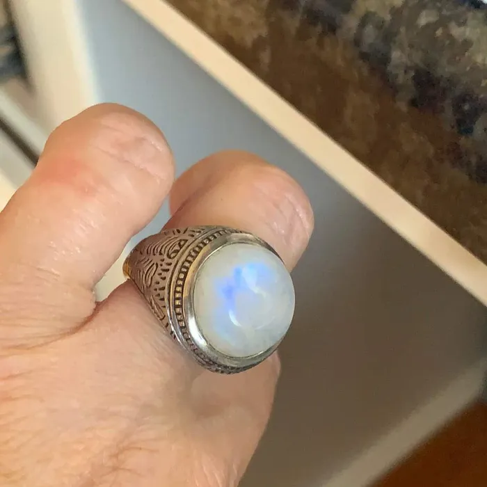 Rings Love Vintage Paris Moonstone Ring Engraved Sides Sterling Silver Vintage