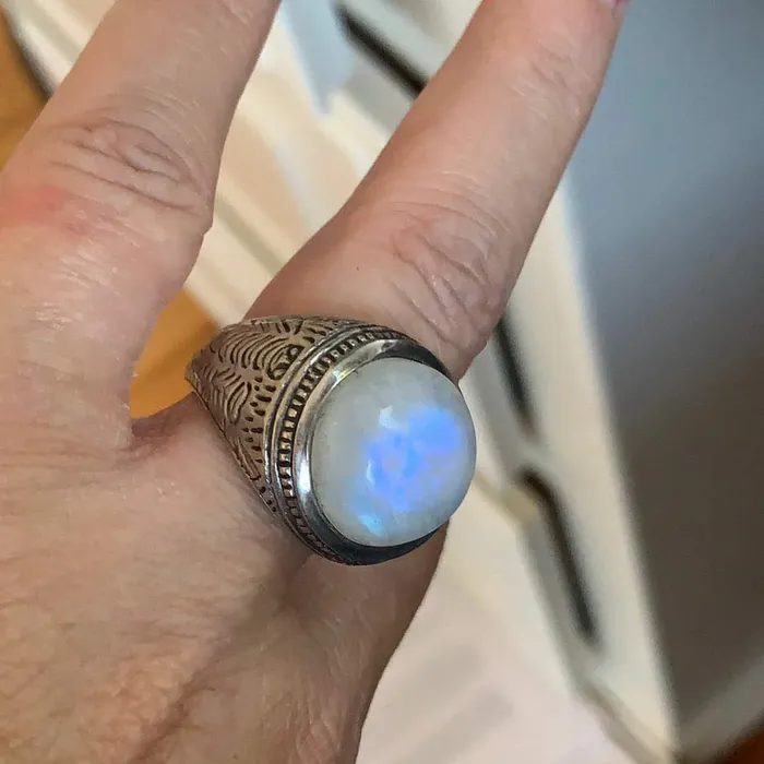 Rings Love Vintage Paris Moonstone Ring Engraved Sides Sterling Silver Vintage