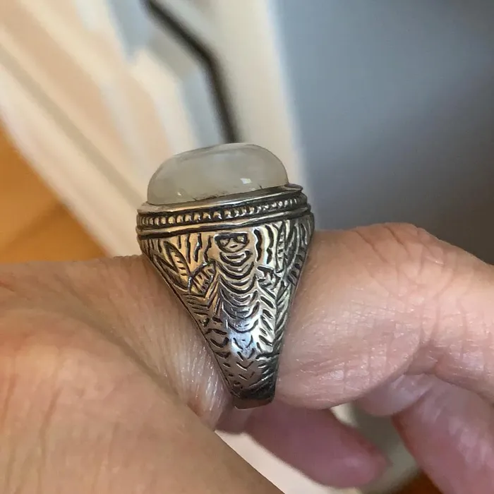 Rings Love Vintage Paris Moonstone Ring Engraved Sides Sterling Silver Vintage