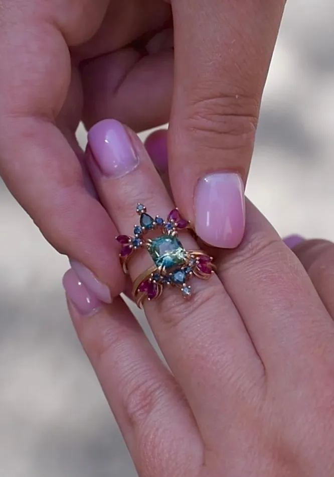 Rings Ophelia Blue Green Sapphire Engagement Ring Set 14K Gold Albrecht Jewellery