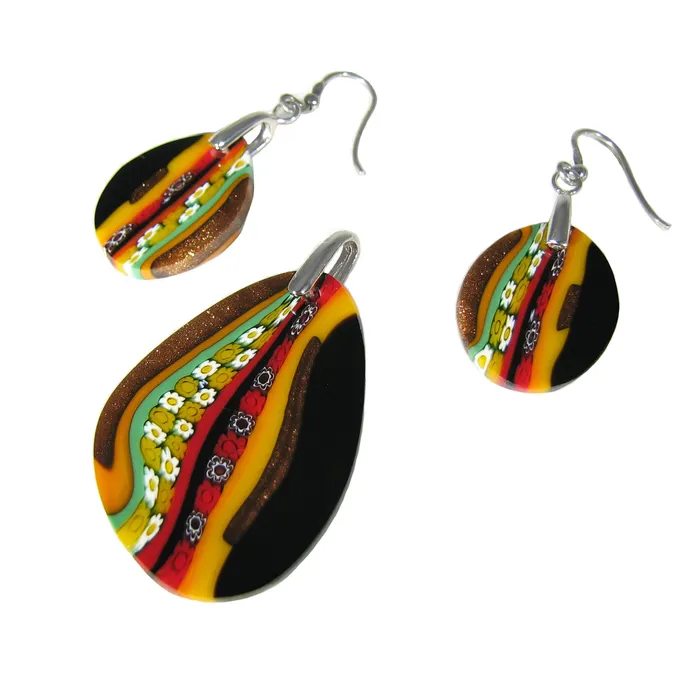 Vianello Nadia Murrine di Trebbi Davide Earrings Murano glass Multicolor Black dropshaped Pendant earrings set Inglesina Vianello Nadia Murrine di Trebbi Davide Earrings Murano glass Multicolor Black dropshaped Pendant earrings set Inglesina