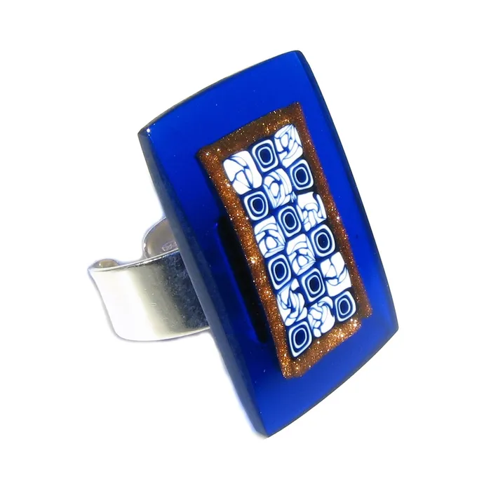 Vianello Nadia Murrine di Trebbi Davide Rings Blue Rectangular Murano glass Ring Scacchiera set in 925 silver Vianello Nadia Murrine di Trebbi Davide Rings Blue Rectangular Murano glass Ring Scacchiera set in 925 silver