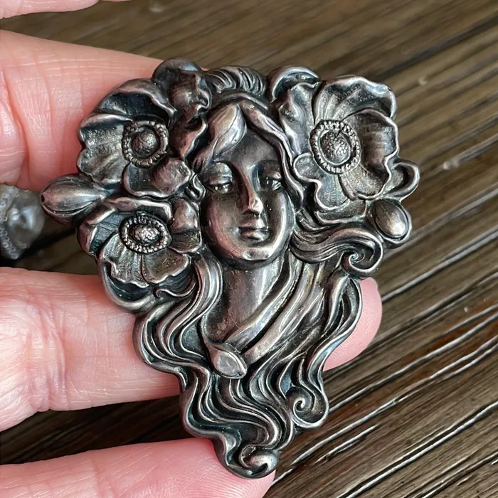 Vintage Paris Jewelry Rings Nouveau Goddess Brooch Sterling Silver Front Vintage Vintage Paris Jewelry Rings Nouveau Goddess Brooch Sterling Silver Front Vintage