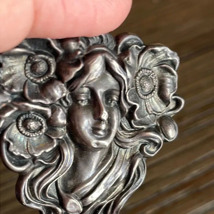 Vintage Paris Jewelry Rings Nouveau Goddess Brooch Sterling Silver Front Vintage