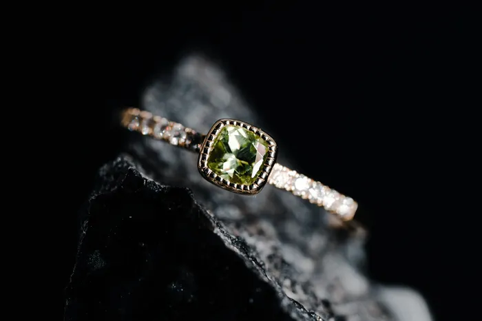 Wilkerson Rings 14K Yellow Gold Bezel Set Peridot and Diamond Ring