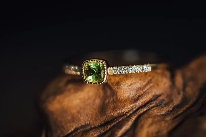 Wilkerson Rings 14K Yellow Gold Bezel Set Peridot and Diamond Ring