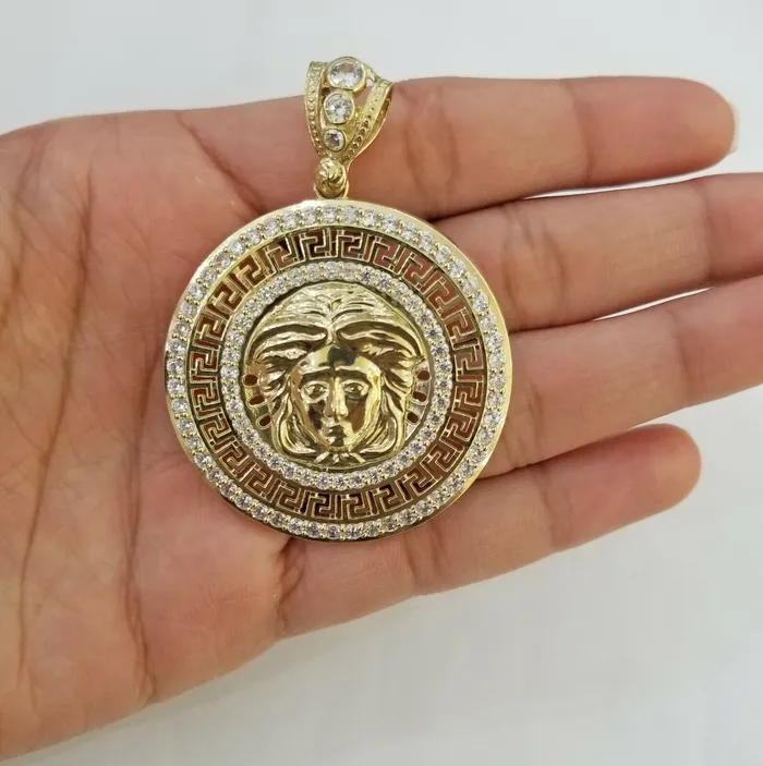 10k Yellow Gold Round Circle Charm Pendant 2 Inches 10kt gold globalwatches10 PreStyled Sets