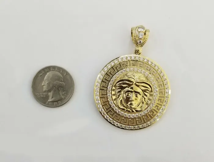 10k Yellow Gold Round Circle Charm Pendant 2 Inches 10kt gold globalwatches10 PreStyled Sets