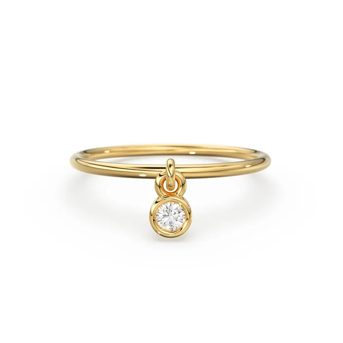 14k Gold Thin Ring with a 005ctw Round White Diamond Dangling Charm Ring Round Cut Diamond Dangle Ring Stacking Diamond Ring Jalvi Co Rings
