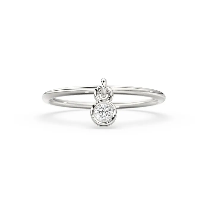 14k Gold Thin Ring with a 005ctw Round White Diamond Dangling Charm Ring Round Cut Diamond Dangle Ring Stacking Diamond Ring Jalvi Co Rings