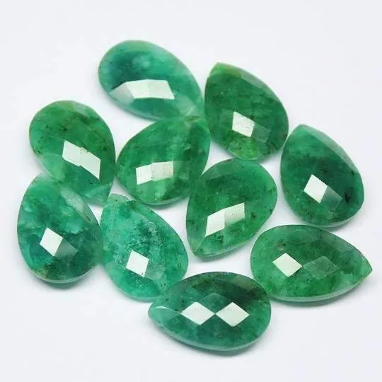 Beads Supplies USA Earrings Natural Dyed Green Emerald Faceted Pear Drop Briolettes 3 Beads 16x12mm