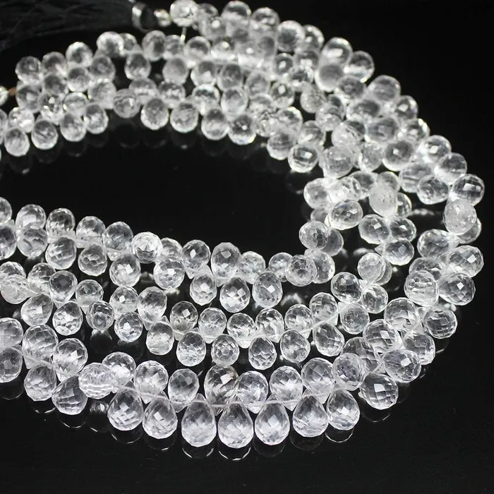 Beads Supplies USA Earrings Natural White Quartz Faceted Briolette Tear Drop Loose Craft Beads 6 10mm