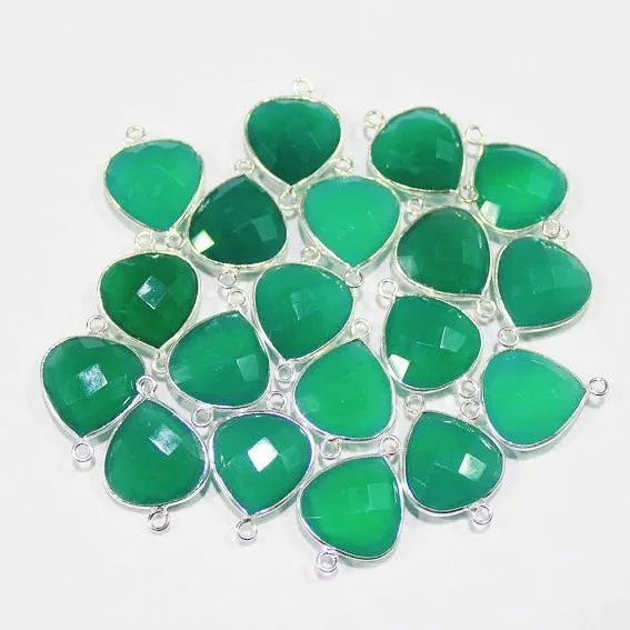 Beads Supplies USA Rings 4pc 21mm Green Onyx Heart 925 Sterling Silver Connector Finding Onyx Connector