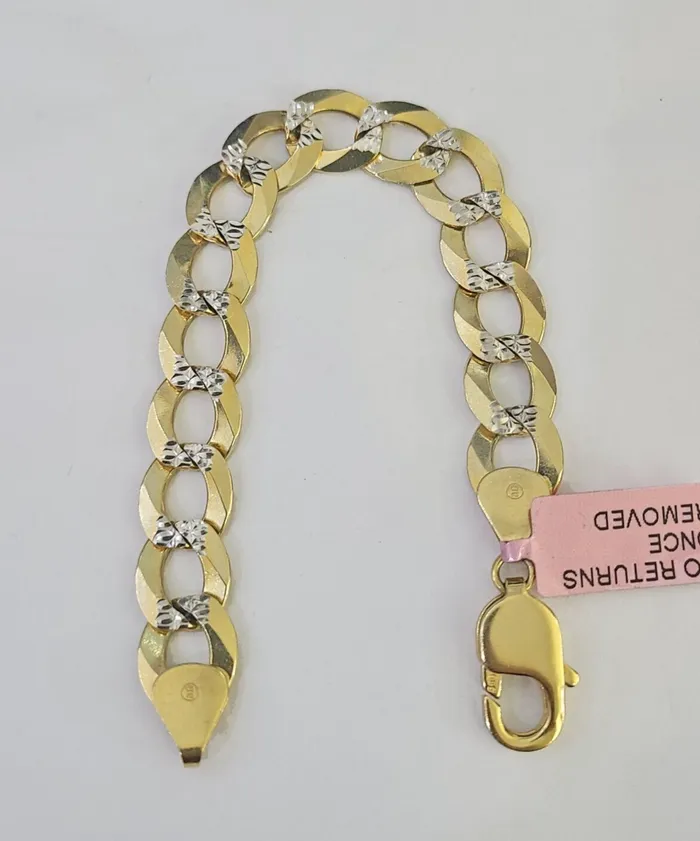 Bracelets Gold and Diamond 14K Gold Bracelet Cuban Curb Link Diamond Cut 11mm 7 Inch REAL Gold
