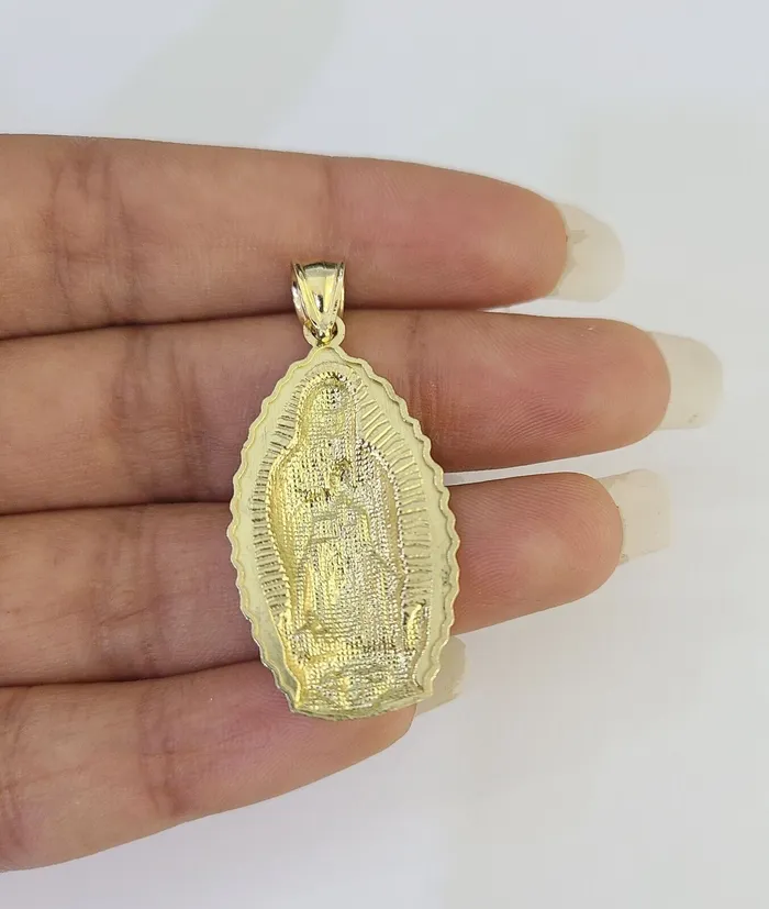 Gold and Diamond Necklaces 10k 3mm Rope Chain Virgin Mary Pendant 1830 Yellow Gold Set Charm Necklace