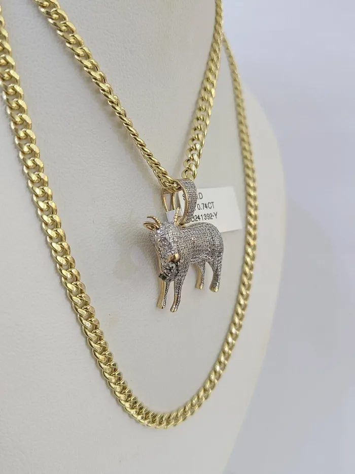 Gold and Diamond Necklaces 10k Miami Cuban Chain Goat Money Charm Diamond Set 45mm 2028 Necklace Gold