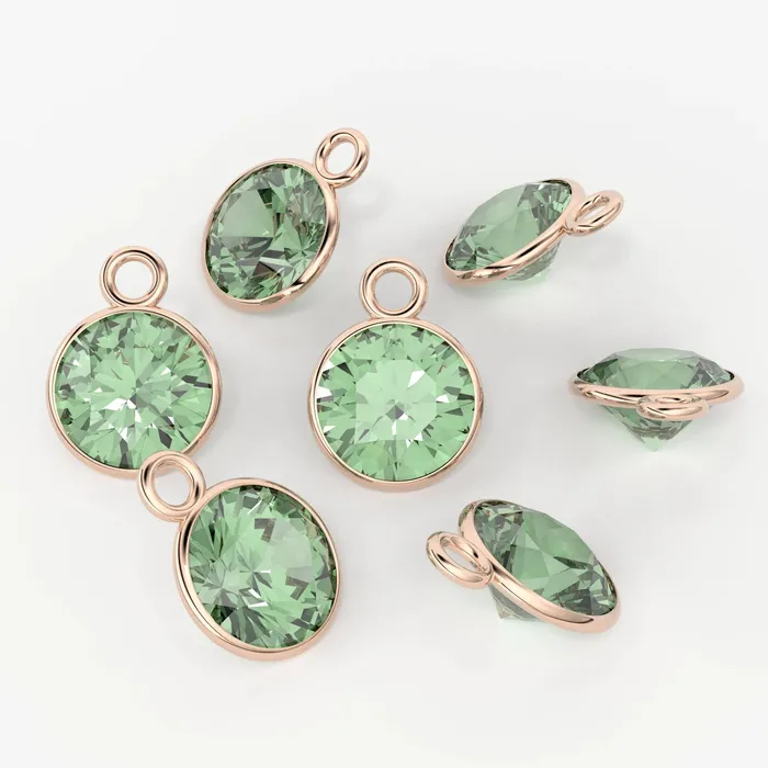 Jalvi Co Charm Necklaces Green Amethyst 14k Solid Gold Charm 456mm Natural Prasioite Gemstone Pendant 2pc