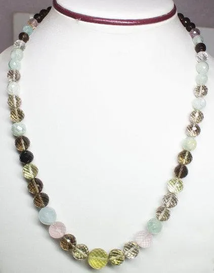 Necklaces Beads Supplies USA Natural Multi Color Multi Gemstone Faceted Round Beads Necklace 5mm 14mm 22inches